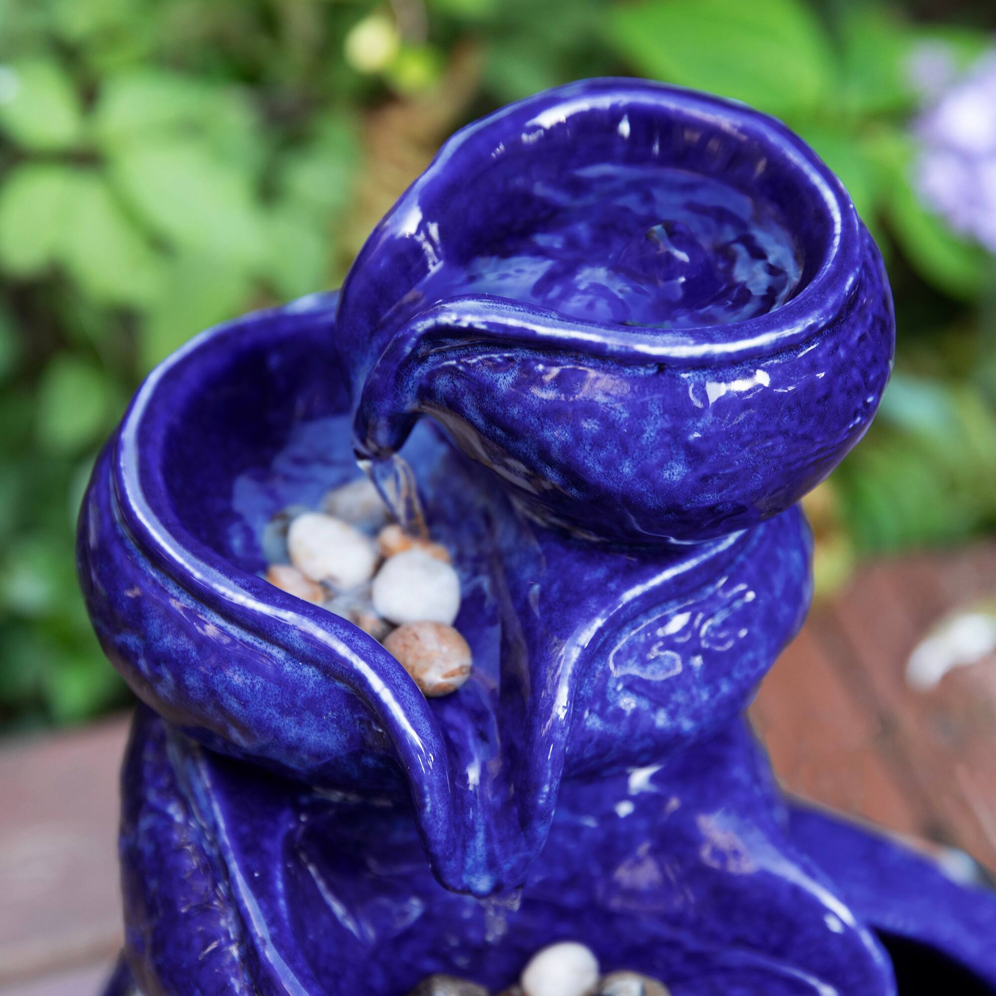 Glitzhome® 11.75" 4-Tier Cobalt Blue Tabletop Fountain with Pump